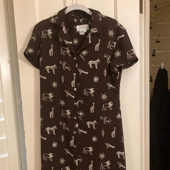 Talbots animal print dress button down short sleeve - Picture 1 of 5